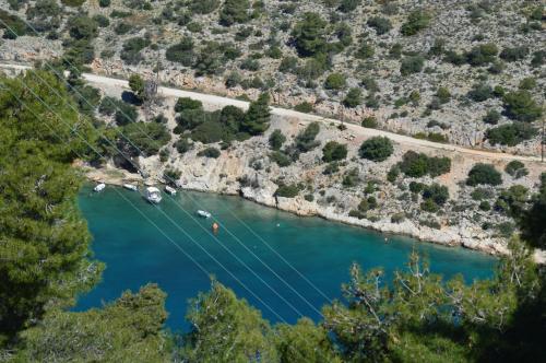 an aerial view of a river with boats in it at Villa Iokasti (sea view) in Pefkali
