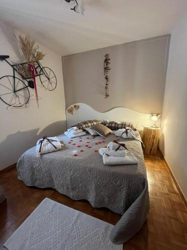 a bedroom with a bed with a bicycle on the wall at B&B Stella Al Pina in Tezze