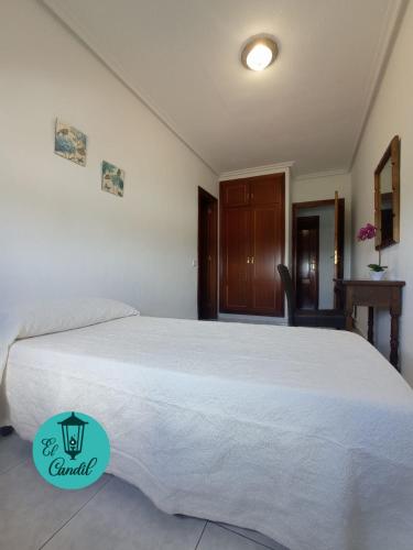 a bedroom with a large white bed in a room at EL CANDIL in Villacastín