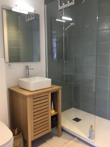 a bathroom with a sink and a shower at Verdun 2 in La Rochelle