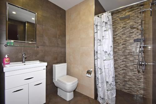 a bathroom with a toilet and a sink and a shower at Residence North Avenue, Teryan 8. 14 2 in Yerevan