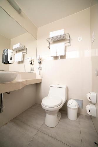 a white bathroom with a toilet and a sink at Centro by Casa Andina Miraflores in Lima