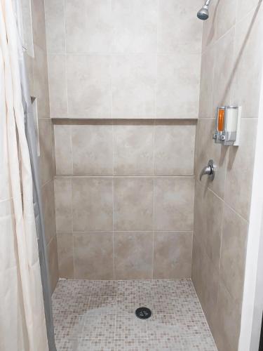 a bathroom with a shower with a tiled shower at Casa Real San Marcos A en Privada Zona Norte in Irapuato
