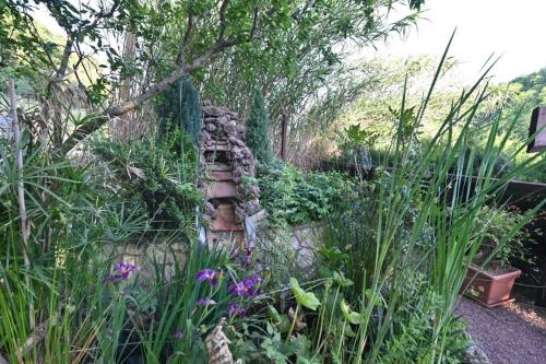 a garden with a stone wall and some plants at Agriturismo le Fontane - Lago di Bolsena in Grotte di Castro