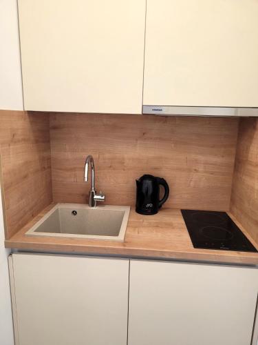 a kitchen counter top with a sink and a sink at Apartmani Tamarut in Novalja