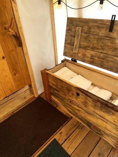 an inside of a room with a wooden box at SoCal Camping in Kernville