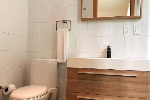 een badkamer met een toilet en een wastafel bij 1C TU CASA CENTRO CDMX CONFORTABLE in Mexico-Stad