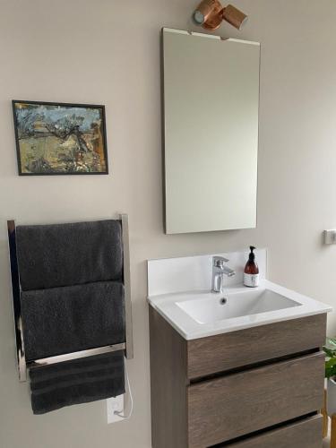 新普利茅斯的住宿－Escape，一间带水槽和镜子的浴室