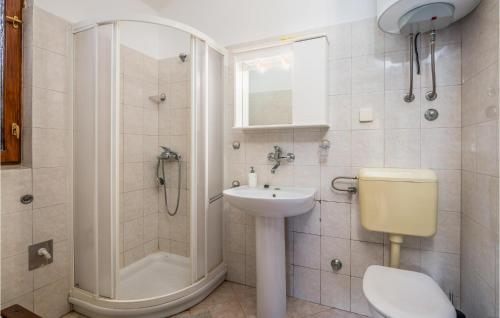 a bathroom with a shower and a sink and a toilet at Nice Apartment In Bascanska Draga With Wifi in Draga Bašćanska