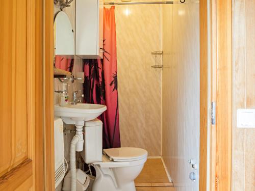 a bathroom with a toilet and a sink and a shower at Old Palanga Apartments in Palanga