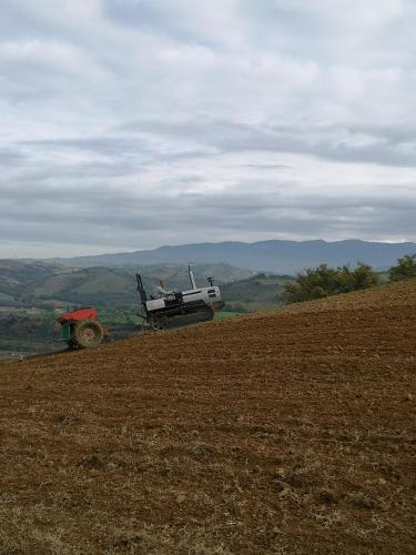 a tractor is parked on top of a field at Agriturismo Podere Prataccio in Scansano