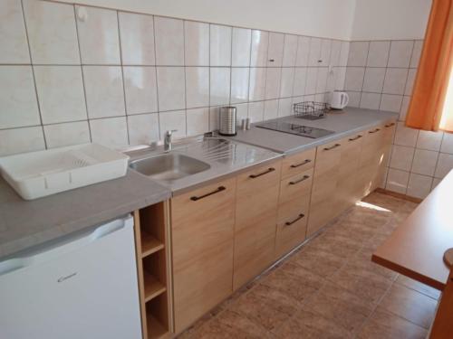 a kitchen with a sink and a counter top at Flauta Apartamenty Rodzinne in Mielenko