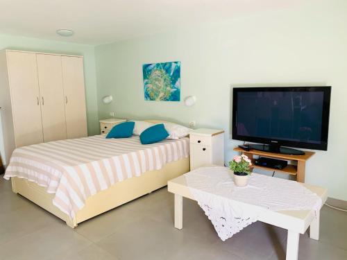 1 dormitorio con 1 cama y TV de pantalla plana en Tamar's House en Arad