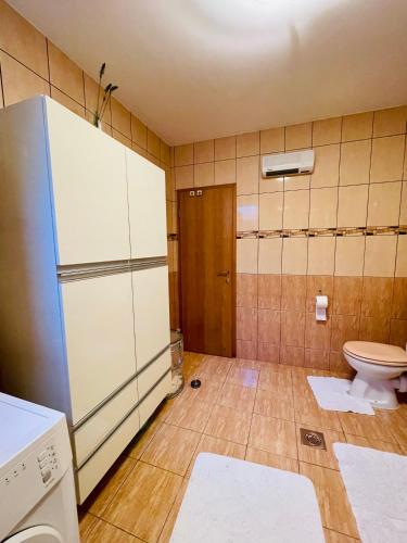 a bathroom with a refrigerator and a toilet at Apartment Mandarina in Dugi Rat