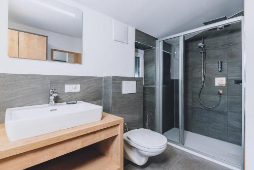 a bathroom with a toilet and a sink and a shower at Spa Chalet by we rent in Zell am See