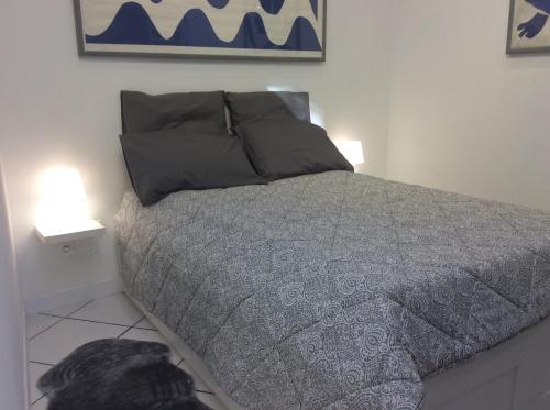 une chambre avec un lit avec deux lampes dessus dans l'établissement Les palmiers, à Nice