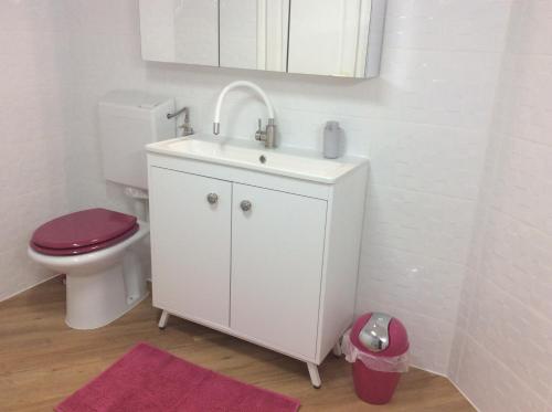 une salle de bain avec un lavabo blanc et des toilettes dans l'établissement Les palmiers, à Nice