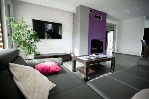 a living room with a couch and a table at Villa Comfort in Zamość