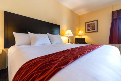 a large bed in a hotel room with two lamps at Comfort Inn Near Grand Canyon in Williams