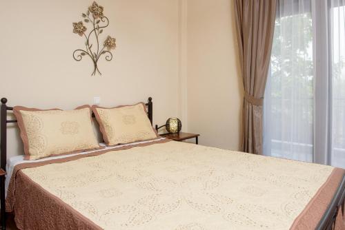 a bedroom with a large bed and a window at Dili Apartments in Ierissos