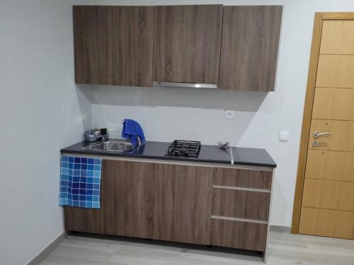 a small kitchen with a sink and a stove at ENZO APARTAMENTO T0 in Espargos