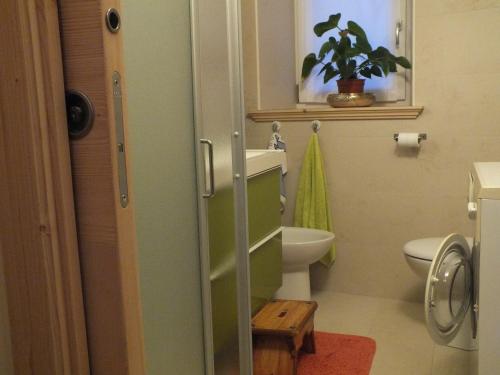 トルメッツォにあるB&B La Gerla Bluの小さなバスルーム(トイレ、シンク付)