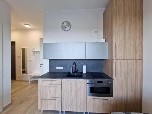 a kitchen with a sink and a stove at MANO JŪRA 2 SILVER in Palanga