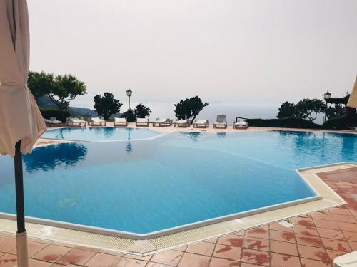 a large swimming pool with a view of the ocean at Orizzonte Tropea in Parghelia