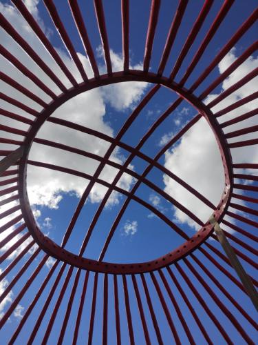 a view of the sky from underneath a parasol at Yurt Camp Ali-Nur, Lake Song-Kul , Kyrgyzstan, Юрточный лагерь Али Нур, на берегу озера Сон Кол in Naryn