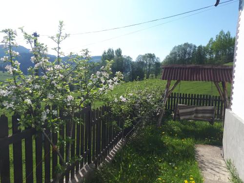 a fence with a bench and a gazebo at Bucovina mea in Breaza