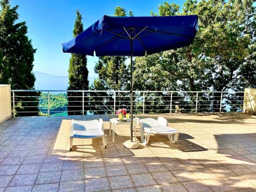 a patio with a table and chairs and an umbrella at Holiday Home Viko in Sutomore