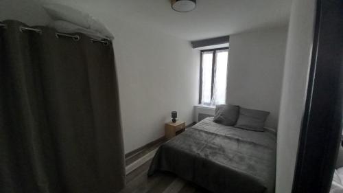 een slaapkamer met een bed en een raam bij Saint-flour appartement au cœur de la ville in Saint-Flour