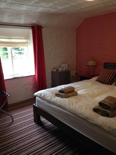 伯福德的住宿－皇家橡樹伯福德酒店，一间卧室配有一张床,上面有两条毛巾