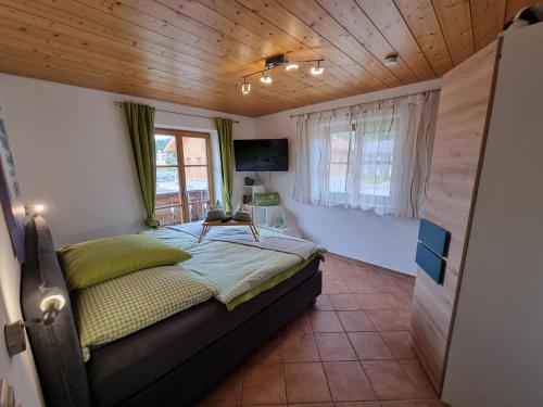ein Schlafzimmer mit einem Bett und einem TV in der Unterkunft Ferienwohnung Am Golfplatz in Wallgau