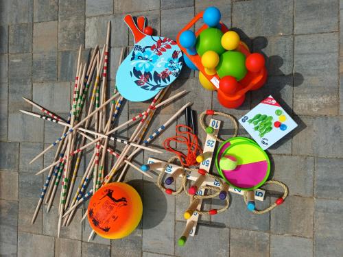 an overhead view of a bunch of toys and other items at Rodinný dům Alois in Hronov
