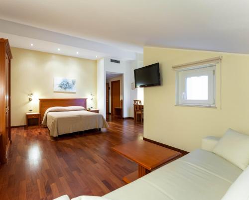 a hotel room with a bed and a tv at Domus Hotel in Bagnoli del Trigno