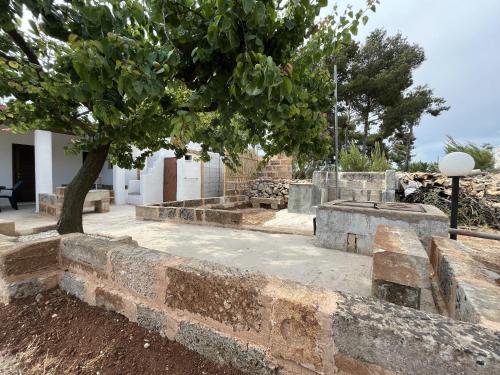 a park with a tree and some stone benches at Dimora Mimmi Marina di Mancaversa - Gallipoli in Marina di Mancaversa
