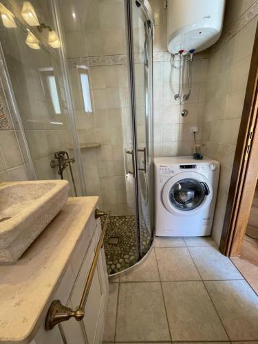 a bathroom with a washing machine and a shower at Studio Apartment Ana in Vrsar