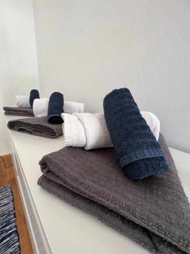 eine Reihe von Handtüchern auf einer Theke in der Unterkunft Apartments Antolkovic in Ugljan