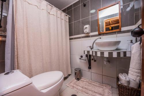 a bathroom with a toilet and a sink at Hotel Parina Atacama in San Pedro de Atacama