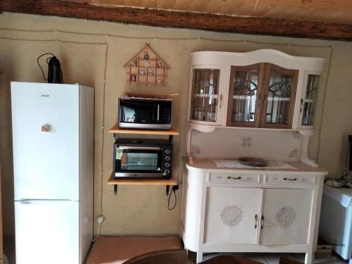 a kitchen with a microwave and a refrigerator at Adelaide House by casa Shanty in Calasca Castiglione