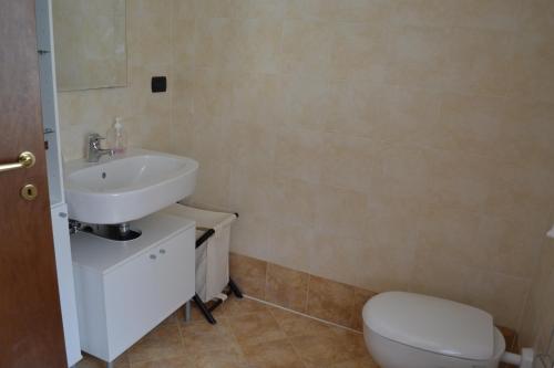 Un baño con un lavabo blanco y un inodoro. en Villa Giovanna Apt. B, en Sestri Levante