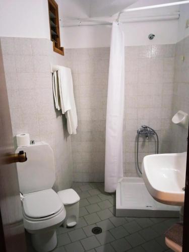 a bathroom with a toilet and a sink and a shower at Pal Beach in Palaiochóra