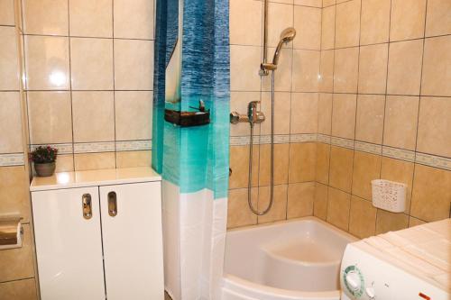 een badkamer met een douche en een bad bij Jure Bili in Zadar
