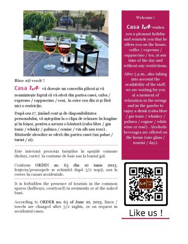 a page of a brochure with two glasses of wine at Casa 1A in Eforie Sud