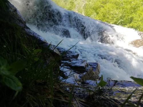 a waterfall on a river in the woods at Casa Antonia in Vilaller