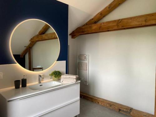 a bathroom with a sink and a mirror at Le Grand Marguit*** sur la Côte Basco-Landaise in Tarnos