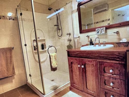 a bathroom with a shower and a sink at Riverview BnB in Waikerie