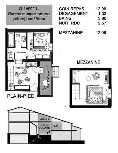twee uitzichten op een plattegrond van een huis bij Chez Martine et Bernard in Saint-Vincent-Sterlanges
