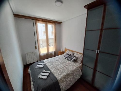 een kleine slaapkamer met een bed en een raam bij Apartamento Gernika in Guernica y Luno
